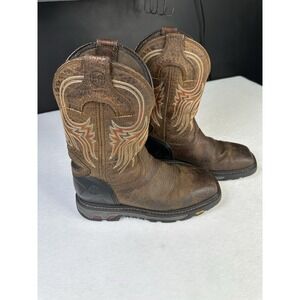 Justin Mens Brown Leather Square Toe Work Cowboy Boots EH Size 9 EE